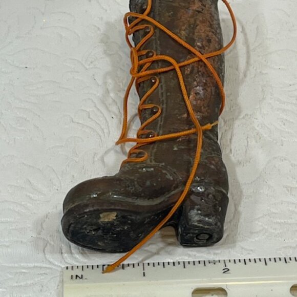 VTG Diecast Metal Bronze Knee High Laced Fashion Boot Pencil Sharpener 4" Tall - Picture 10 of 10